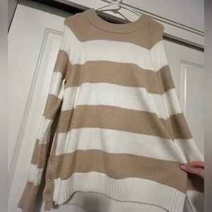 Striped Tan and White Women's Sweater